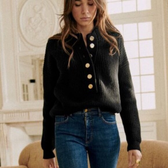Sezane Wool Lucas Jumper Sweater Black Knit Size Small French - Picture 4 of 16